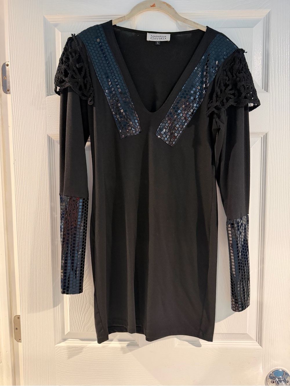 Black Long Sleeve Sequin Accent Dress